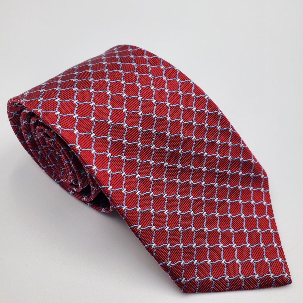 Brooks Brothers 346 Mens Red Geometric Trellis Pure Silk Necktie Made in USA